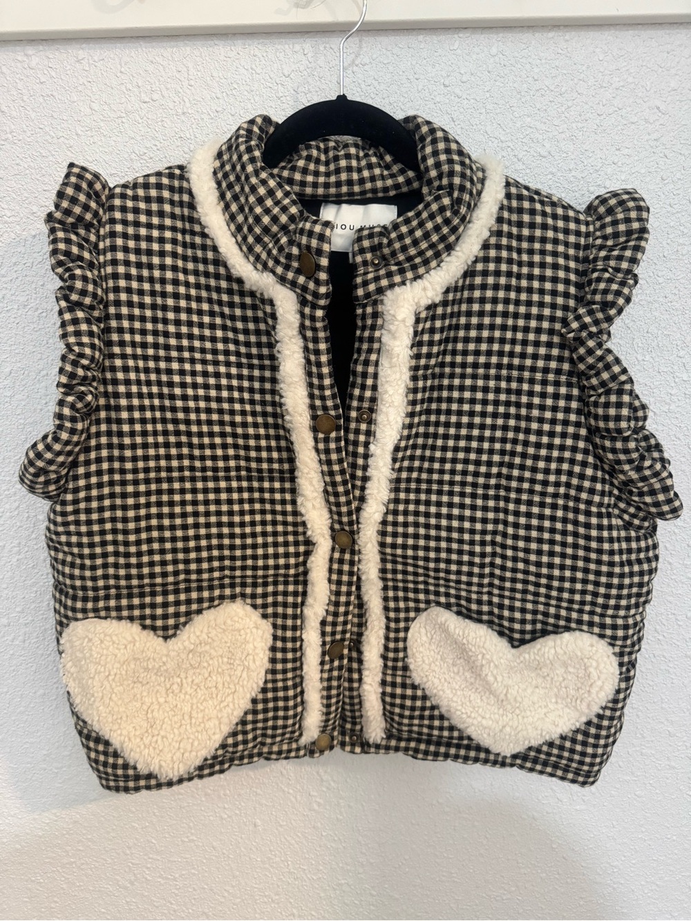 Miou Muse Rosie Gingham Sherpa Puffer Vest